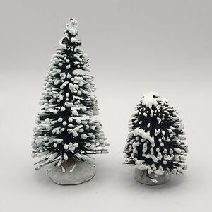 2 Pc Miniature Flocked Artificial Trees Byers' Choice Snow Trees Holiday Village